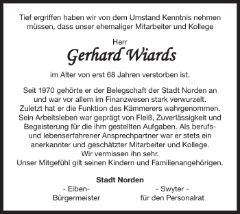 Traueranzeige von Gerhard Wiards 