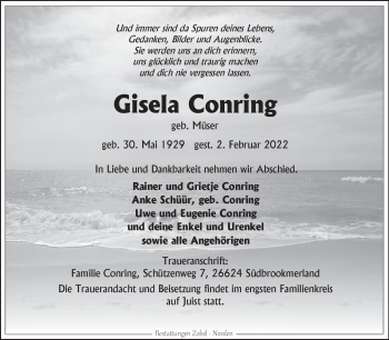Traueranzeige von Gisela Conring 