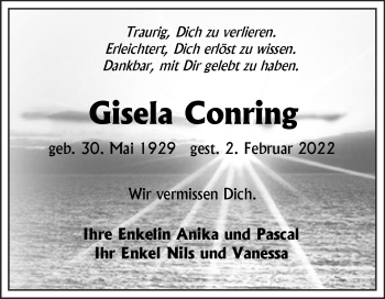 Traueranzeige von Gisela Conring 