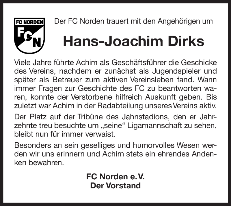  Traueranzeige für Hans-Joachim Dirks vom 08.02.2022 aus 