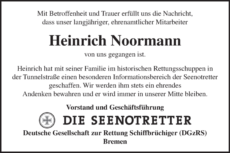  Traueranzeige für Heinrich Noormann vom 18.02.2022 aus 