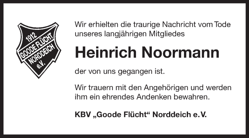 Traueranzeige für Heinrich Noormann vom 15.02.2022 aus 