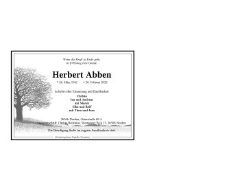 Traueranzeige von Herbert Abben 