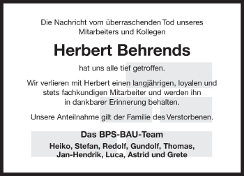Traueranzeige von Herbert Behrends 