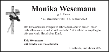 Traueranzeige von Monika Wesemann 