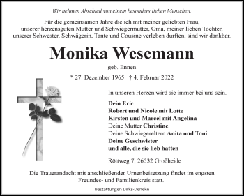 Traueranzeige von Monika Wesemann 