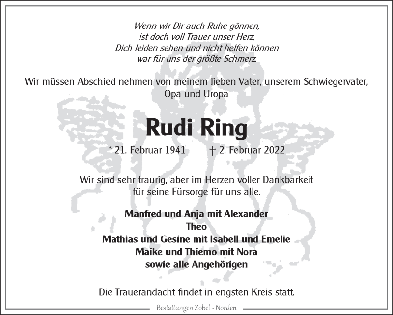  Traueranzeige für Rudi Ring vom 05.02.2022 aus 