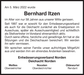 Traueranzeige von Bernhard Itzen 