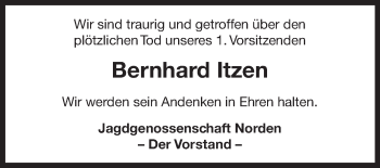 Traueranzeige von Bernhard Itzen 