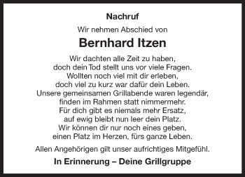 Traueranzeige von Bernhard Itzen 