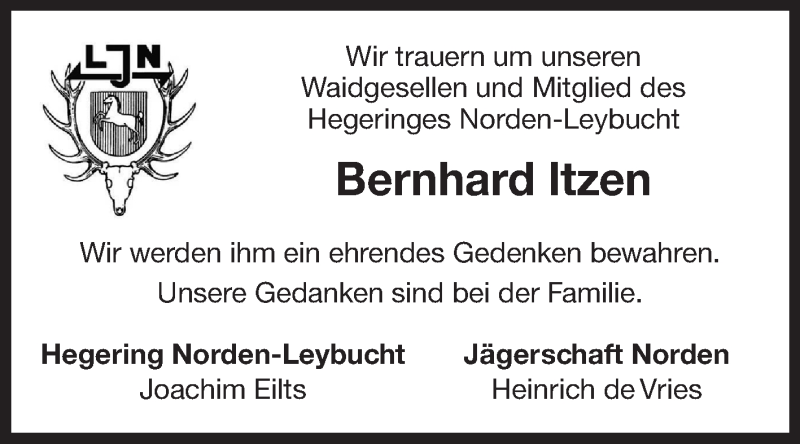  Traueranzeige für Bernhard Itzen vom 12.03.2022 aus 
