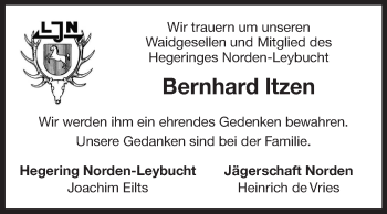 Traueranzeige von Bernhard Itzen 