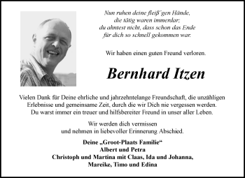 Traueranzeige von Bernhard Itzen 