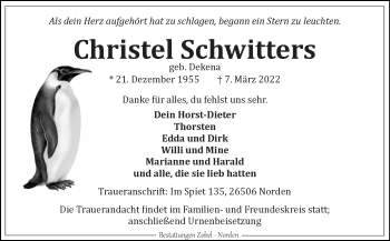 Traueranzeige von Christel Schwitters 