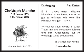 Traueranzeige von Christoph Menthe 