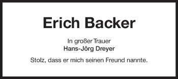 Traueranzeige von Erich Backer 