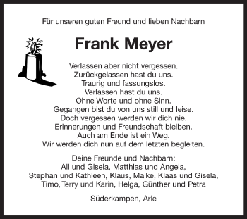 Traueranzeige von Frank Meyer 