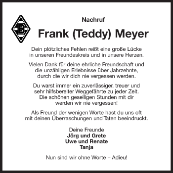 Traueranzeige von Frank Meyer 