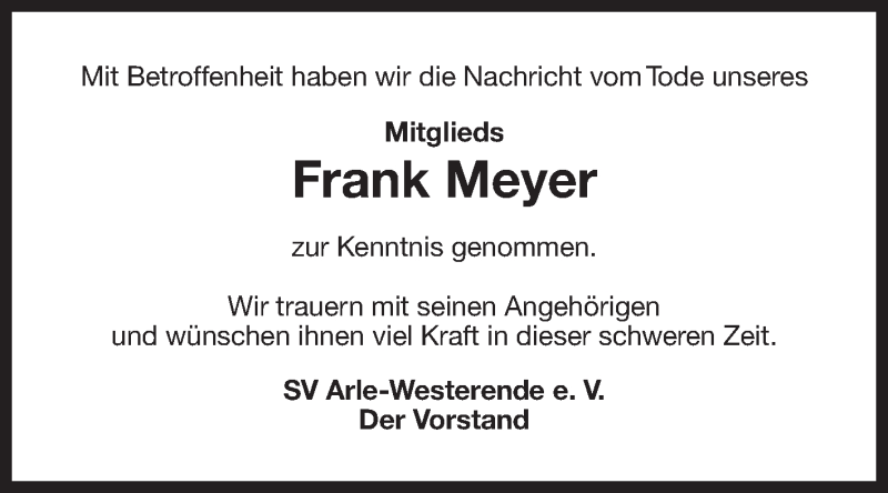  Traueranzeige für Frank Meyer vom 01.03.2022 aus 