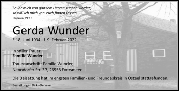 Traueranzeige von Gerda Wunder 