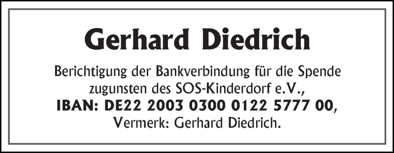  Traueranzeige für Gerhard Diedrich vom 03.03.2022 aus 