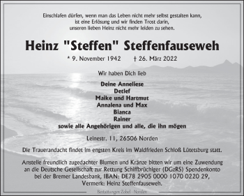 Traueranzeige von Heinz Steffenfauseweh 
