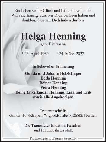 Traueranzeige von Helga Henning 