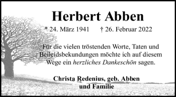 Traueranzeige von Herbert Abben 