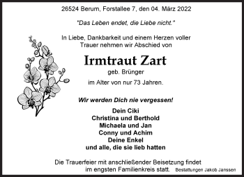 Traueranzeige von Irmtraut Zart 