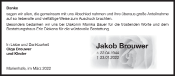 Traueranzeige von Jakob Brouwer 