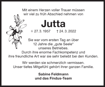 Traueranzeige von Jutta Beloch 