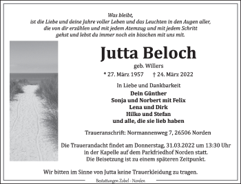 Traueranzeige von Jutta Beloch 