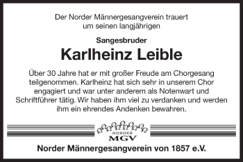 Traueranzeige von Karlheinz Leible 