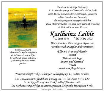 Traueranzeige von Karlheinz Leible 