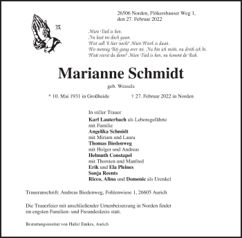 Traueranzeige von Marianne Schmidt 