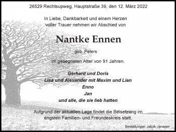 Traueranzeige von Nantke Ennen 