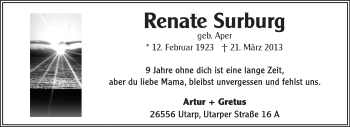 Traueranzeige von Renate Surburg 