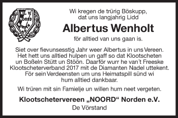 Traueranzeige von Albertus Wenholt 