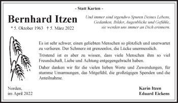 Traueranzeige von Bernhard Itzen 