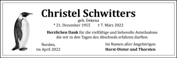 Traueranzeige von Christel Schwitters 