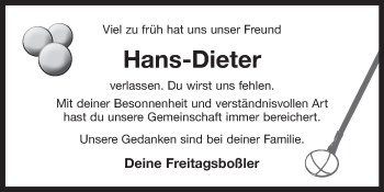 Traueranzeige von Hans-Dieter  