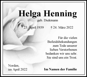 Traueranzeige von Helga Henning 