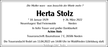 Traueranzeige von Herta Stolz 