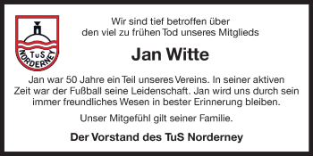 Traueranzeige von Jan Witte 