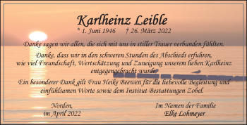 Traueranzeige von Karlheinz Leible 