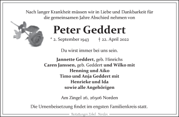 Traueranzeige von Peter Geddert 