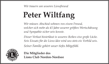 Traueranzeige von Peter Wiltfang 