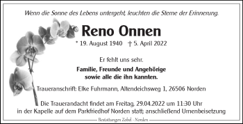 Traueranzeige von Reno Onnen 