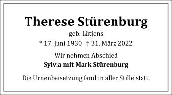 Traueranzeige von Therese Stürenburg 