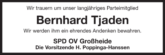 Traueranzeige von Bernhard Tjaden 